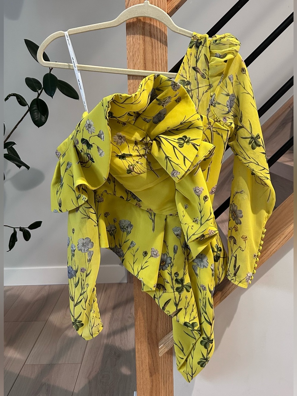 Self-Portrait Yellow Floral One-Shoulder Ruffle Peplum Blouse US 2/UK 6 $398